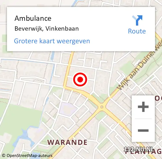 Locatie op kaart van de 112 melding: Ambulance Beverwijk, Vinkenbaan op 4 april 2017 08:34