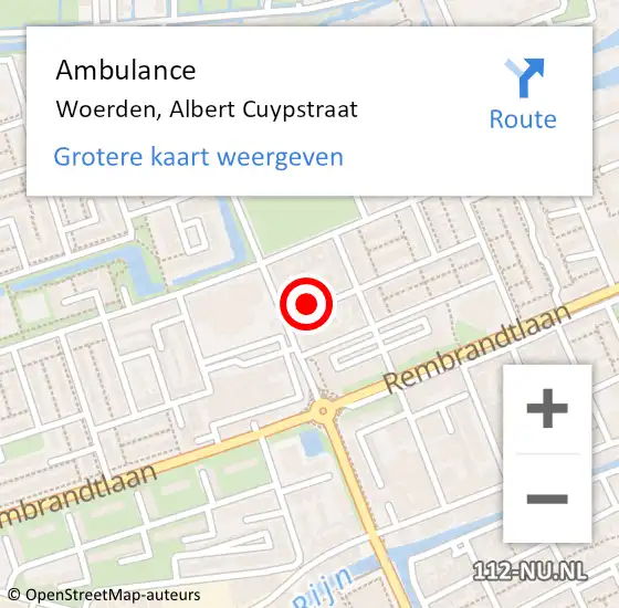 Locatie op kaart van de 112 melding: Ambulance Woerden, Albert Cuypstraat op 4 april 2017 09:37