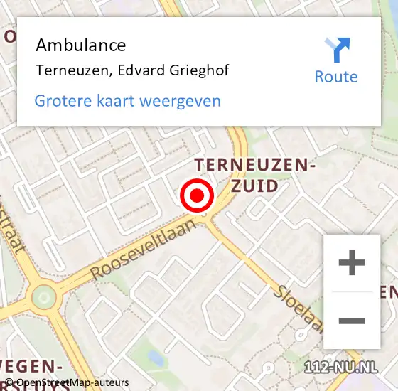 Locatie op kaart van de 112 melding: Ambulance Terneuzen, Edvard Grieghof op 4 april 2017 09:49