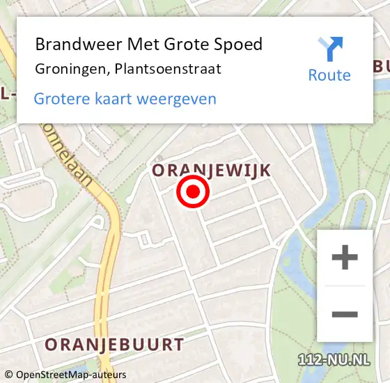 Locatie op kaart van de 112 melding: Brandweer Met Grote Spoed Naar Groningen, Plantsoenstraat op 4 april 2017 10:09