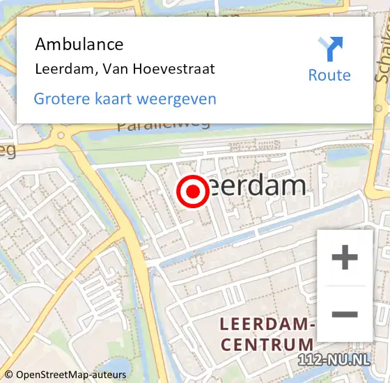 Locatie op kaart van de 112 melding: Ambulance Leerdam, Van Hoevestraat op 4 april 2017 10:19