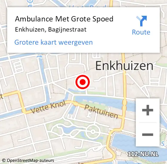 Locatie op kaart van de 112 melding: Ambulance Met Grote Spoed Naar Enkhuizen, Bagijnestraat op 4 april 2017 11:13