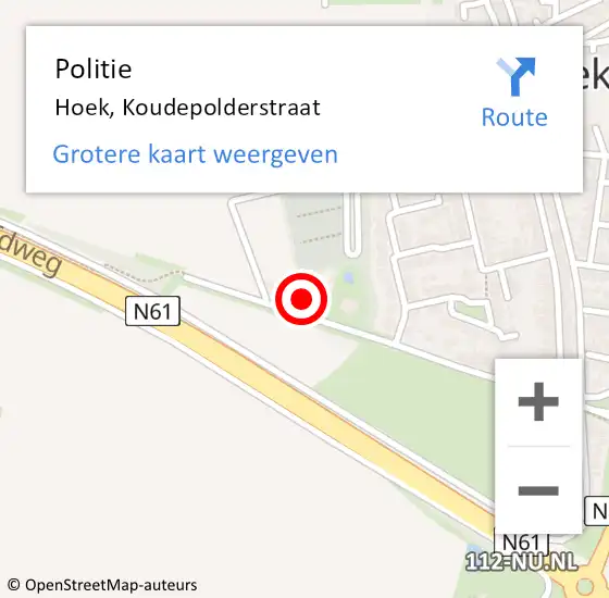 Locatie op kaart van de 112 melding: Politie Hoek, Koudepolderstraat op 4 april 2017 11:14