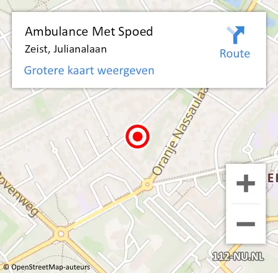 Locatie op kaart van de 112 melding: Ambulance Met Spoed Naar Zeist, Julianalaan op 4 april 2017 11:24