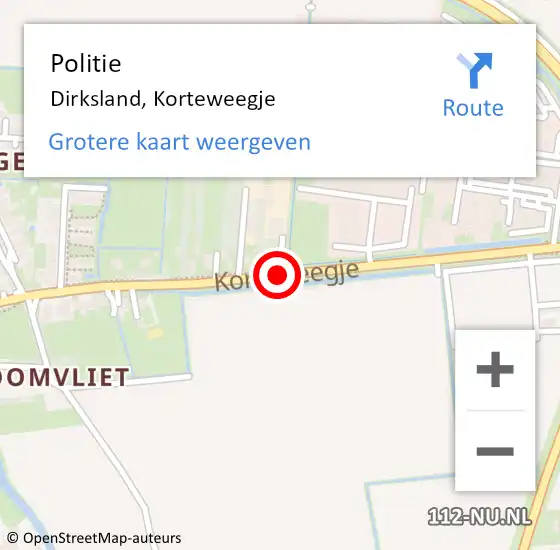 Locatie op kaart van de 112 melding: Politie Dirksland, Korteweegje op 16 januari 2014 07:55