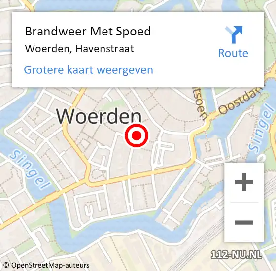 Locatie op kaart van de 112 melding: Brandweer Met Spoed Naar Woerden, Havenstraat op 4 april 2017 13:24