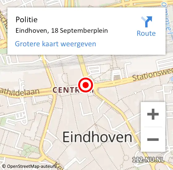 Locatie op kaart van de 112 melding: Politie Eindhoven, 18 Septemberplein op 4 april 2017 15:21