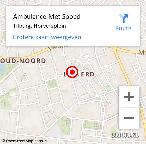 Locatie op kaart van de 112 melding: Ambulance Met Spoed Naar Tilburg, Horversplein op 4 april 2017 16:05