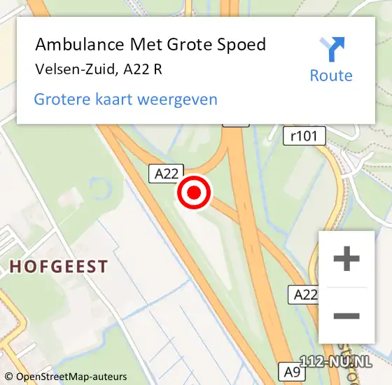 Locatie op kaart van de 112 melding: Ambulance Met Grote Spoed Naar Velsen-Zuid, A22 R op 4 april 2017 16:12