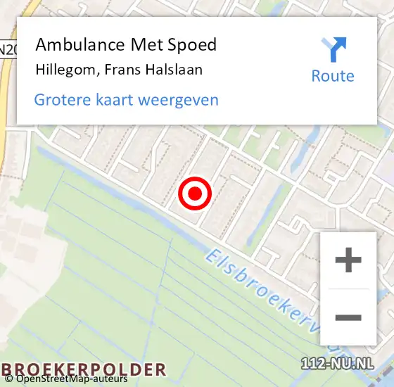 Locatie op kaart van de 112 melding: Ambulance Met Spoed Naar Hillegom, Frans Halslaan op 4 april 2017 16:32