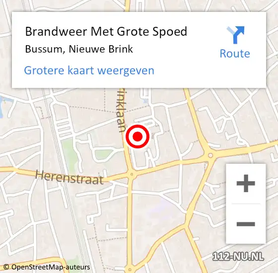 Locatie op kaart van de 112 melding: Brandweer Met Grote Spoed Naar Bussum, Nieuwe Brink op 4 april 2017 18:13