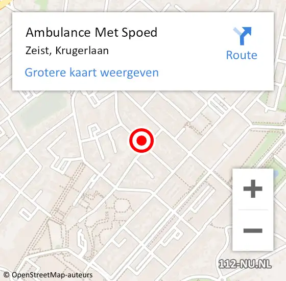 Locatie op kaart van de 112 melding: Ambulance Met Spoed Naar Zeist, Krugerlaan op 4 april 2017 18:23