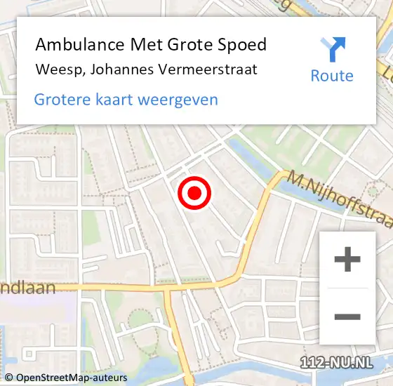 Locatie op kaart van de 112 melding: Ambulance Met Grote Spoed Naar Weesp, Johannes Vermeerstraat op 4 april 2017 21:30