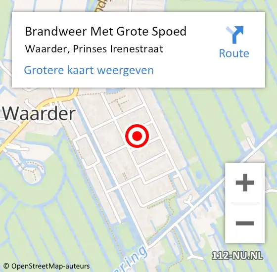 Locatie op kaart van de 112 melding: Brandweer Met Grote Spoed Naar Waarder, Prinses Irenestraat op 4 april 2017 21:32