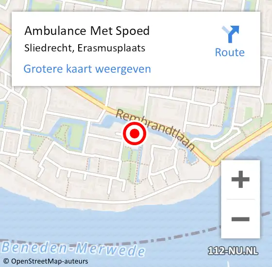 Locatie op kaart van de 112 melding: Ambulance Met Spoed Naar Sliedrecht, Erasmusplaats op 5 april 2017 08:11