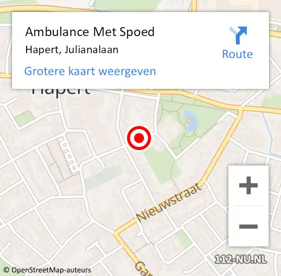 Locatie op kaart van de 112 melding: Ambulance Met Spoed Naar Hapert, Julianalaan op 5 april 2017 08:46