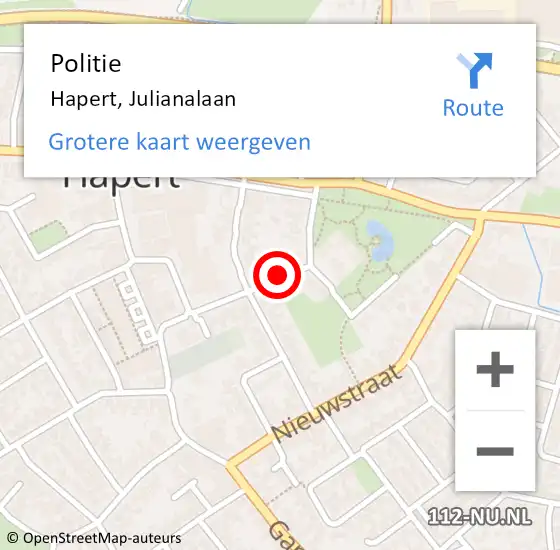 Locatie op kaart van de 112 melding: Politie Hapert, Julianalaan op 5 april 2017 08:49