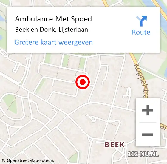 Locatie op kaart van de 112 melding: Ambulance Met Spoed Naar Beek en Donk, Lijsterlaan op 5 april 2017 09:40