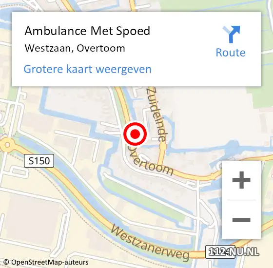 Locatie op kaart van de 112 melding: Ambulance Met Spoed Naar Westzaan, Overtoom op 5 april 2017 12:03