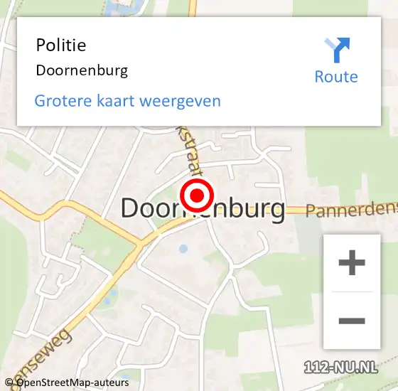 Locatie op kaart van de 112 melding: Politie Doornenburg op 5 april 2017 12:18