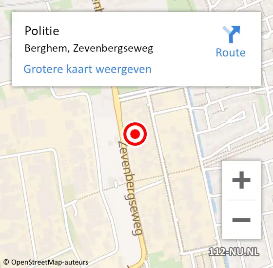 Locatie op kaart van de 112 melding: Politie Berghem, Zevenbergseweg op 5 april 2017 13:19