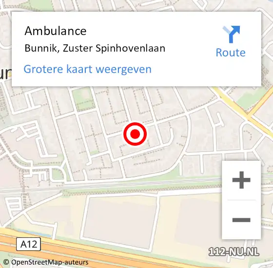 Locatie op kaart van de 112 melding: Ambulance Bunnik, Zuster Spinhovenlaan op 5 april 2017 13:30