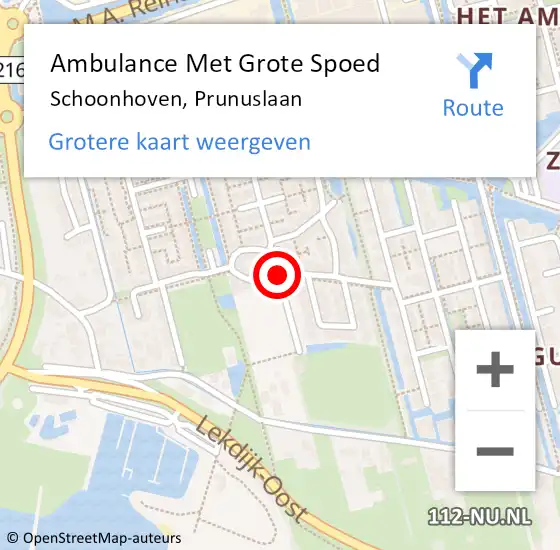 Locatie op kaart van de 112 melding: Ambulance Met Grote Spoed Naar Schoonhoven, Prunuslaan op 5 april 2017 13:54