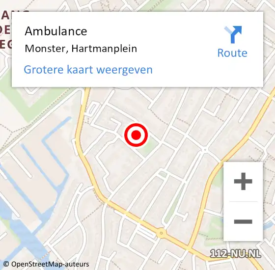 Locatie op kaart van de 112 melding: Ambulance Monster, Hartmanplein op 5 april 2017 14:19