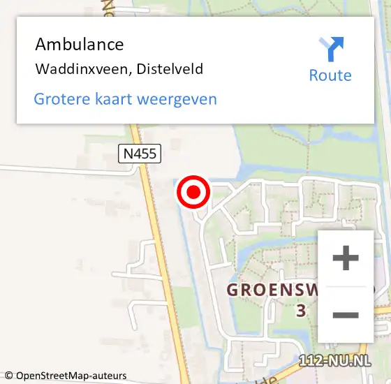 Locatie op kaart van de 112 melding: Ambulance Waddinxveen, Distelveld op 5 april 2017 14:43