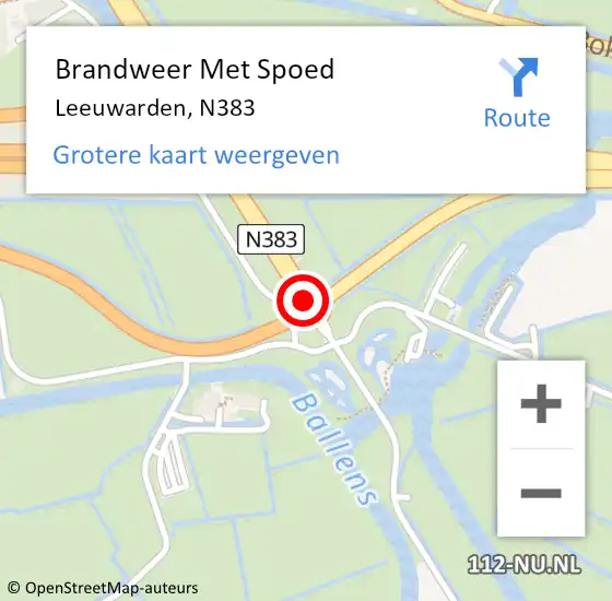 Locatie op kaart van de 112 melding: Brandweer Met Spoed Naar Leeuwarden, N383 op 5 april 2017 15:03