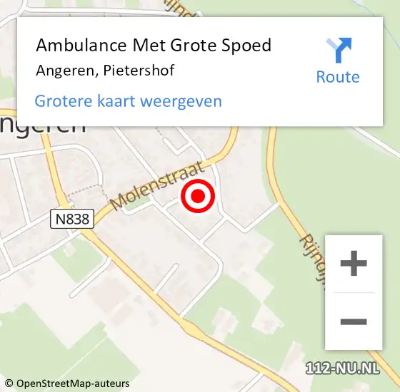 Locatie op kaart van de 112 melding: Ambulance Met Grote Spoed Naar Angeren, Pietershof op 5 april 2017 16:13