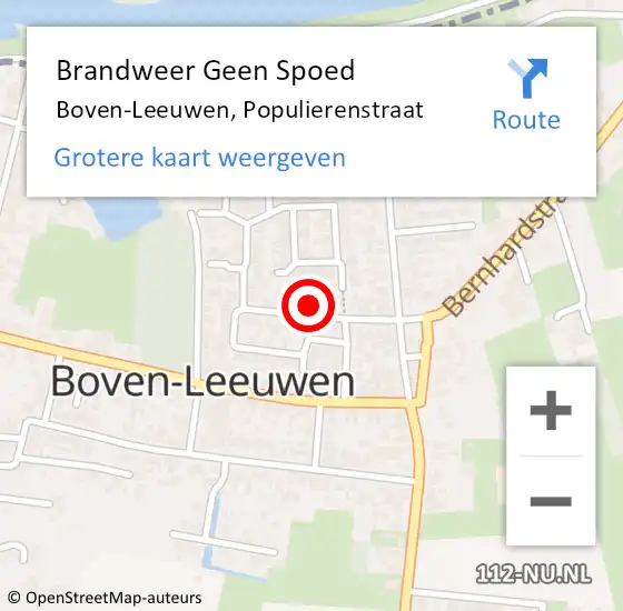 Locatie op kaart van de 112 melding: Brandweer Geen Spoed Naar Boven-Leeuwen, Populierenstraat op 5 april 2017 18:17