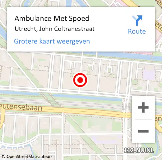 Locatie op kaart van de 112 melding: Ambulance Met Spoed Naar Utrecht, John Coltranestraat op 5 april 2017 18:28