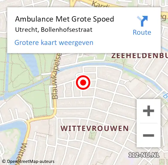 Locatie op kaart van de 112 melding: Ambulance Met Grote Spoed Naar Utrecht, Bollenhofsestraat op 5 april 2017 18:51