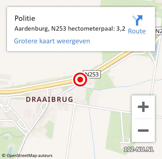 Locatie op kaart van de 112 melding: Politie Aardenburg, N253 hectometerpaal: 3,2 op 5 april 2017 19:34