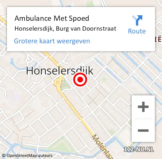 Locatie op kaart van de 112 melding: Ambulance Met Spoed Naar Honselersdijk, Burg van Doornstraat op 5 april 2017 20:19