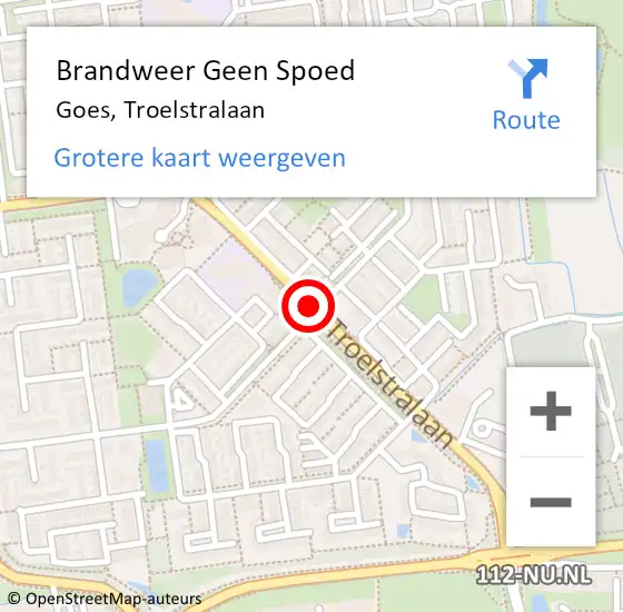 Locatie op kaart van de 112 melding: Brandweer Geen Spoed Naar Goes, Troelstralaan op 5 april 2017 20:21