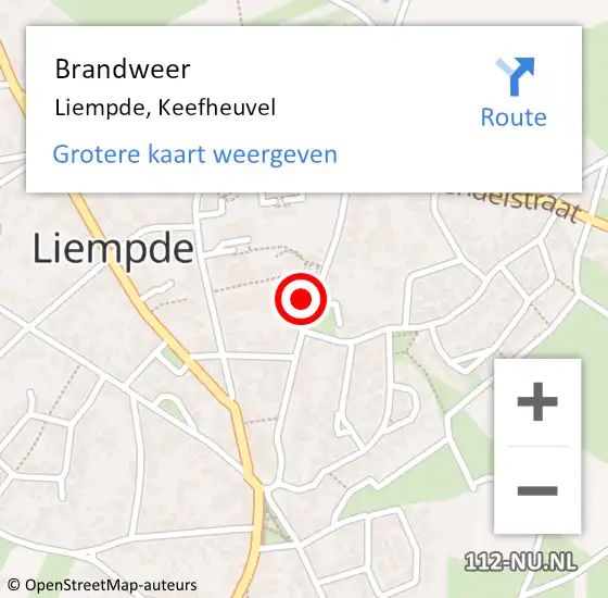 Locatie op kaart van de 112 melding: Brandweer Liempde, Keefheuvel op 5 april 2017 20:42