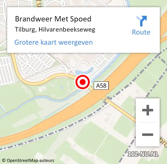 Locatie op kaart van de 112 melding: Brandweer Met Spoed Naar Tilburg, Hilvarenbeekseweg op 6 april 2017 00:18