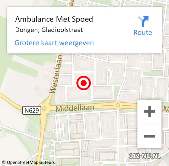 Locatie op kaart van de 112 melding: Ambulance Met Spoed Naar Dongen, Gladioolstraat op 6 april 2017 02:02