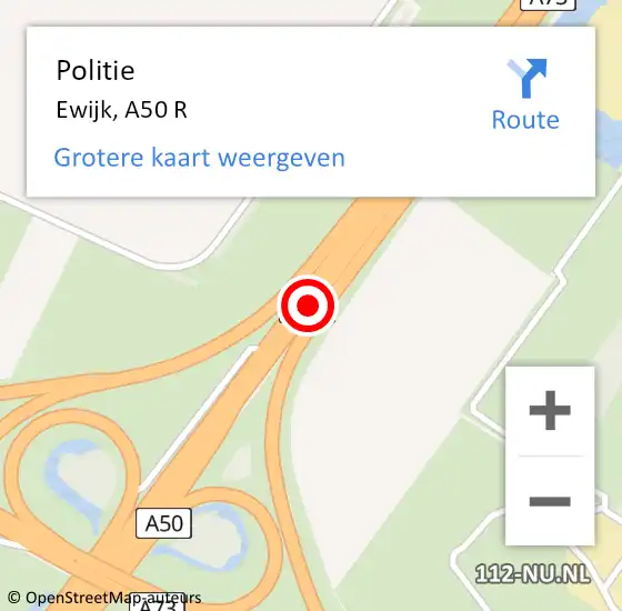 Locatie op kaart van de 112 melding: Politie Ewijk, A50 R op 6 april 2017 08:04