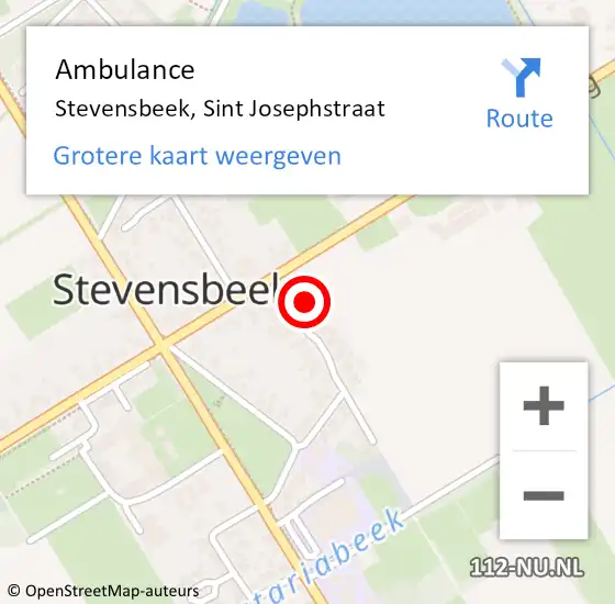 Locatie op kaart van de 112 melding: Ambulance Stevensbeek, Sint Josephstraat op 6 april 2017 12:39