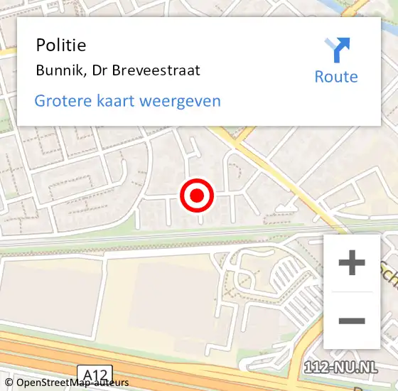 Locatie op kaart van de 112 melding: Politie Bunnik, Dr Breveestraat op 6 april 2017 14:01