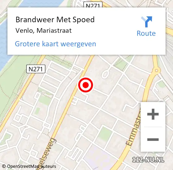 Locatie op kaart van de 112 melding: Brandweer Met Spoed Naar Venlo, Mariastraat op 6 april 2017 15:29