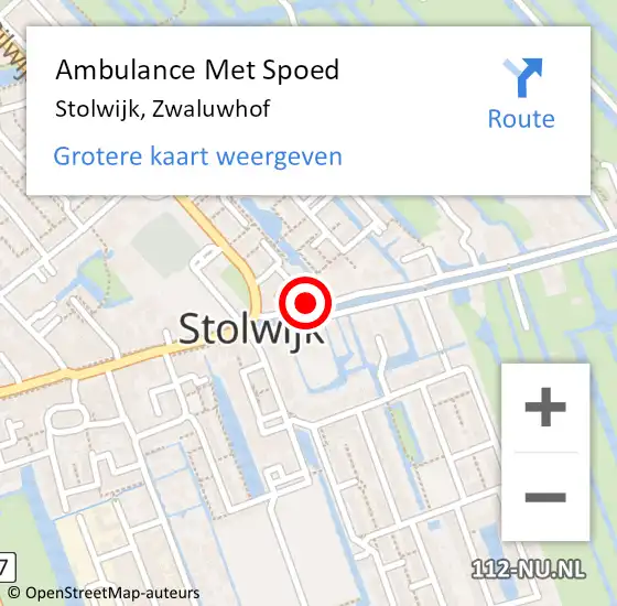 Locatie op kaart van de 112 melding: Ambulance Met Spoed Naar Stolwijk, Zwaluwhof op 6 april 2017 16:32