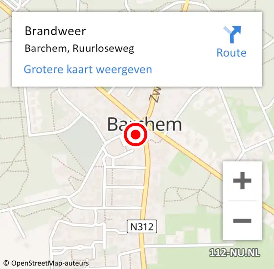 Locatie op kaart van de 112 melding: Brandweer Barchem, Ruurloseweg op 6 april 2017 17:44