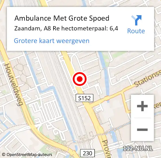Locatie op kaart van de 112 melding: Ambulance Met Grote Spoed Naar Zaandam, A7 Re hectometerpaal: 6,5 op 6 april 2017 17:46