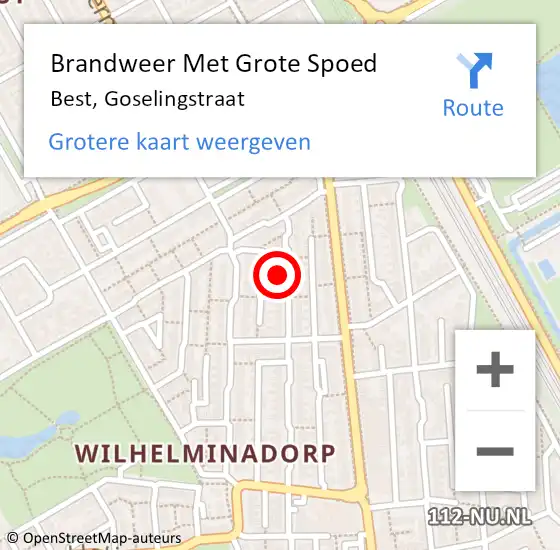 Locatie op kaart van de 112 melding: Brandweer Met Grote Spoed Naar Best, Goselingstraat op 6 april 2017 18:05