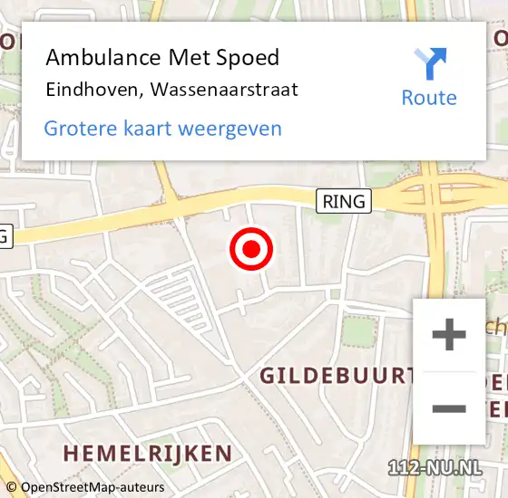 Locatie op kaart van de 112 melding: Ambulance Met Spoed Naar Eindhoven, Wassenaarstraat op 6 april 2017 19:35