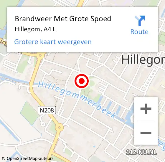 Locatie op kaart van de 112 melding: Brandweer Met Grote Spoed Naar Hillegom, A4 L op 16 januari 2014 11:26